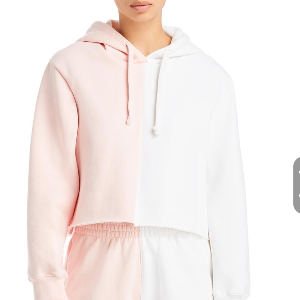 Cropped Vintage Havana Hoodie Medium Pink White Sweatshirt